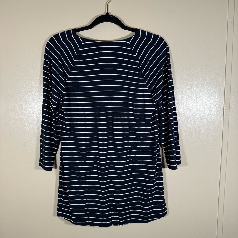 J.Jill Coastal 3/4 Sleeve Navy Striped Shirt size Small - Picture 2 of 6